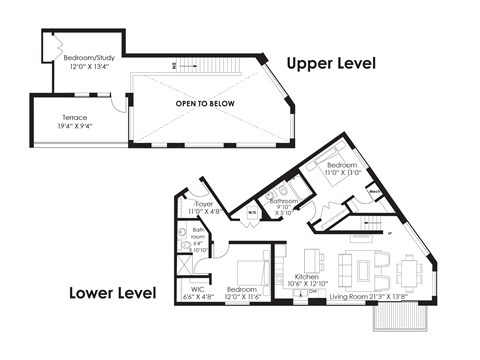 Floor plan for 2 beds, 2 baths, 1455 sqft
